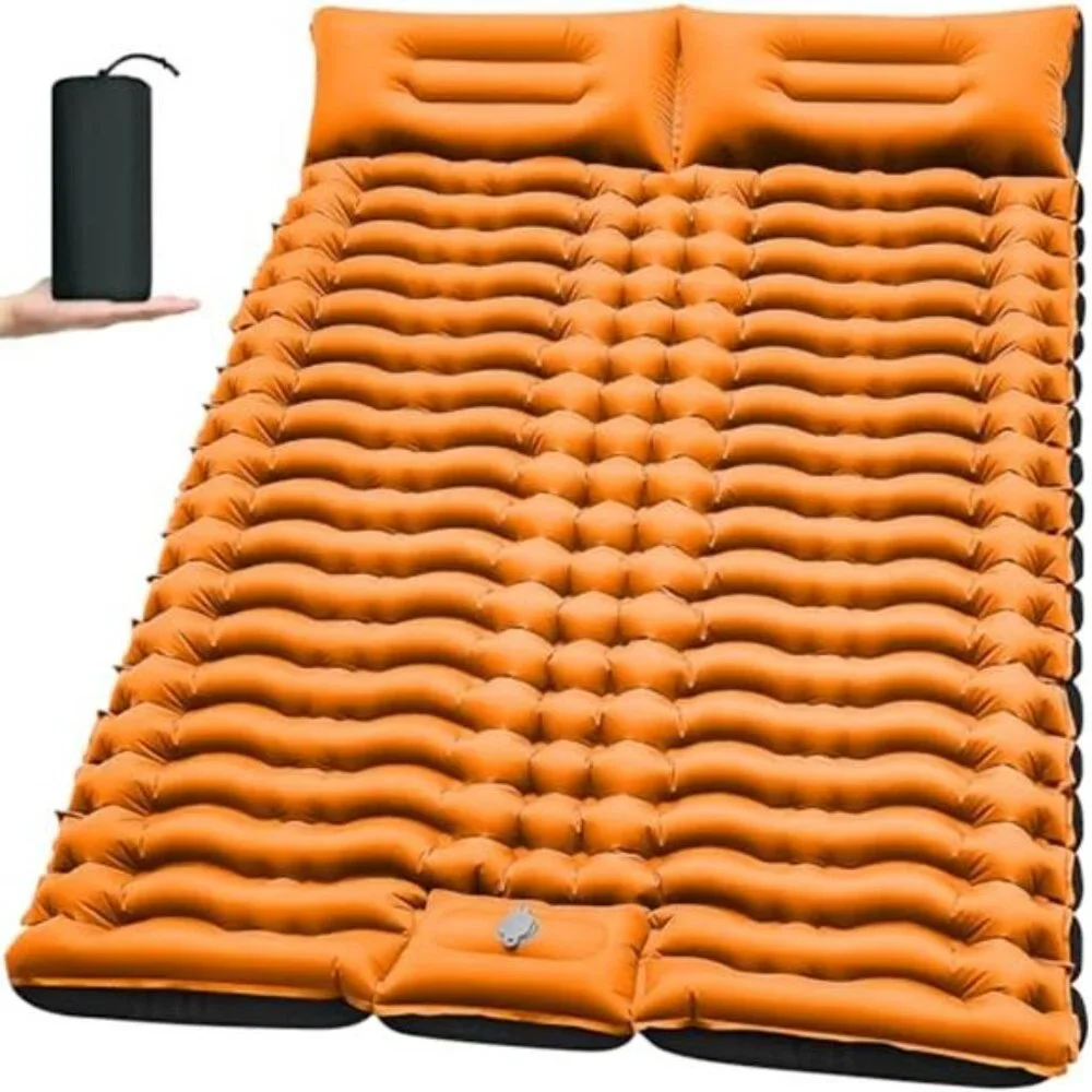 2 Person Inflatable Camping Mat with Built-in Foot Pump & Pillow
